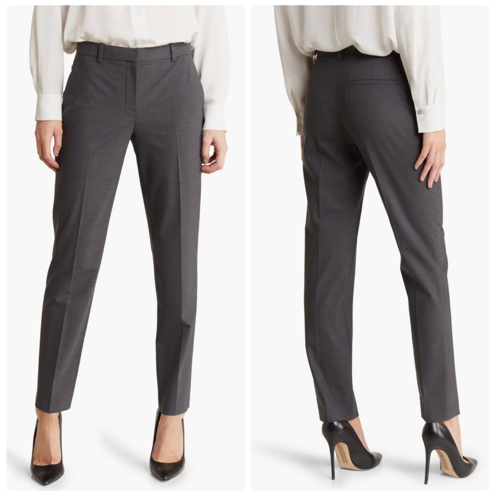 Theory Dress Pants Women 8 Charcoal Grey Professional Office Slim Straight Leg